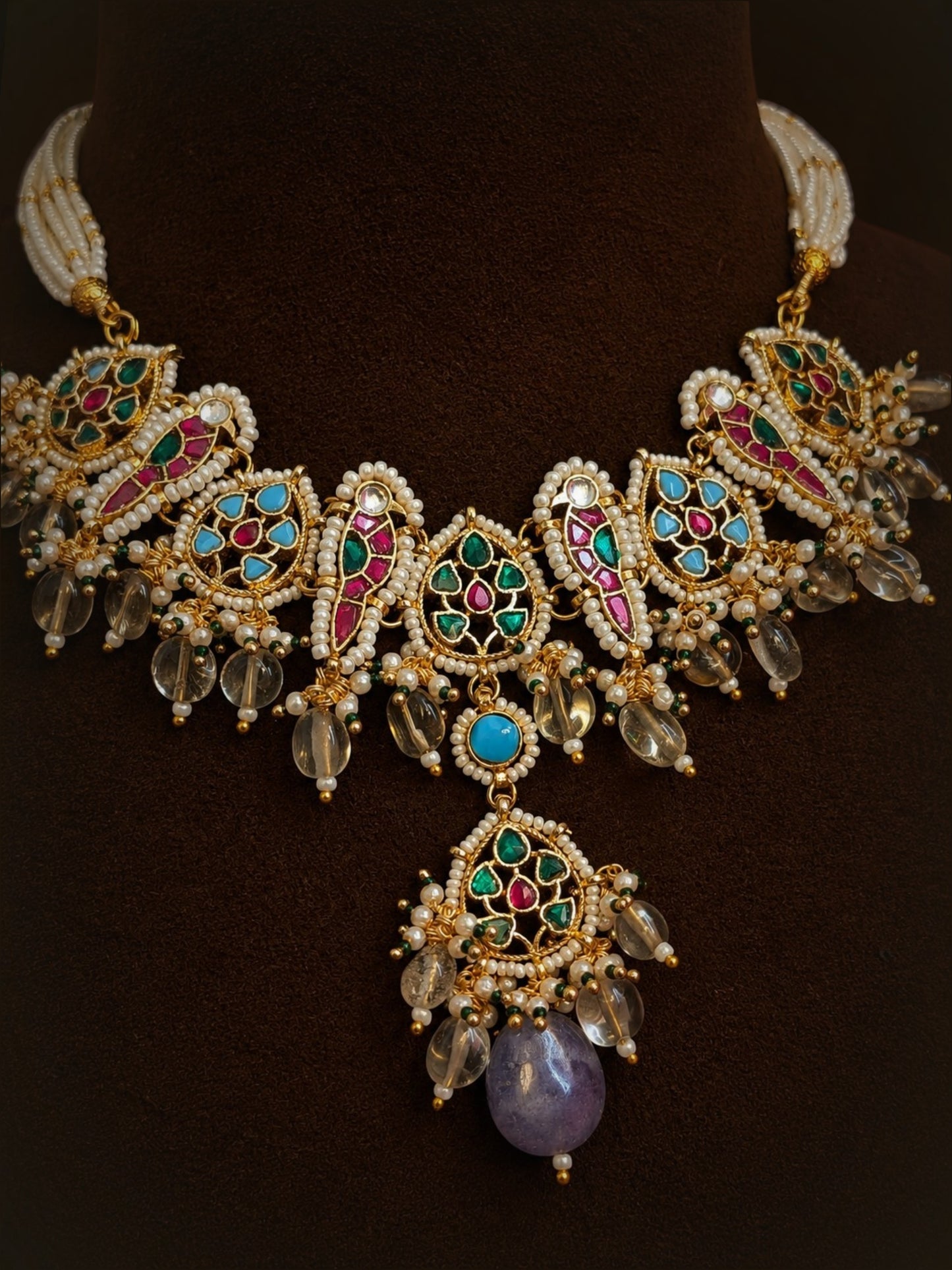 Aadhya fusion pachi kundant statement necklace set