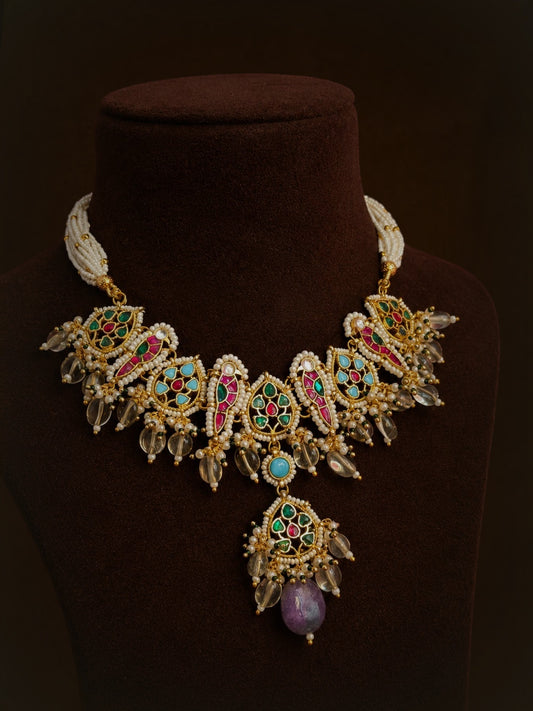 Aadhya fusion pachi kundant statement necklace set