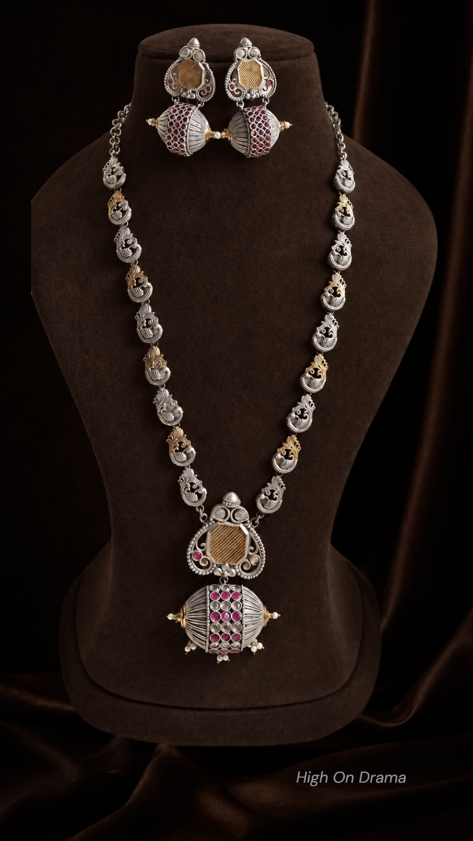 Swara dual tone long necklace set