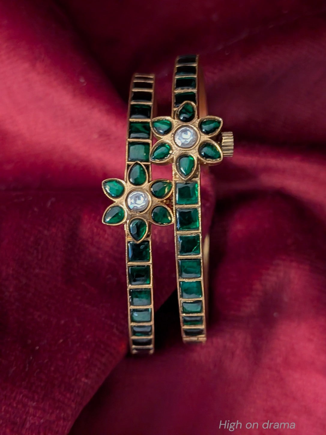 Manvi Jadau kundan adjustable bangle - Green
