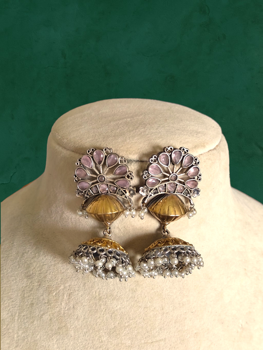 Lakshya pink dual tone earring