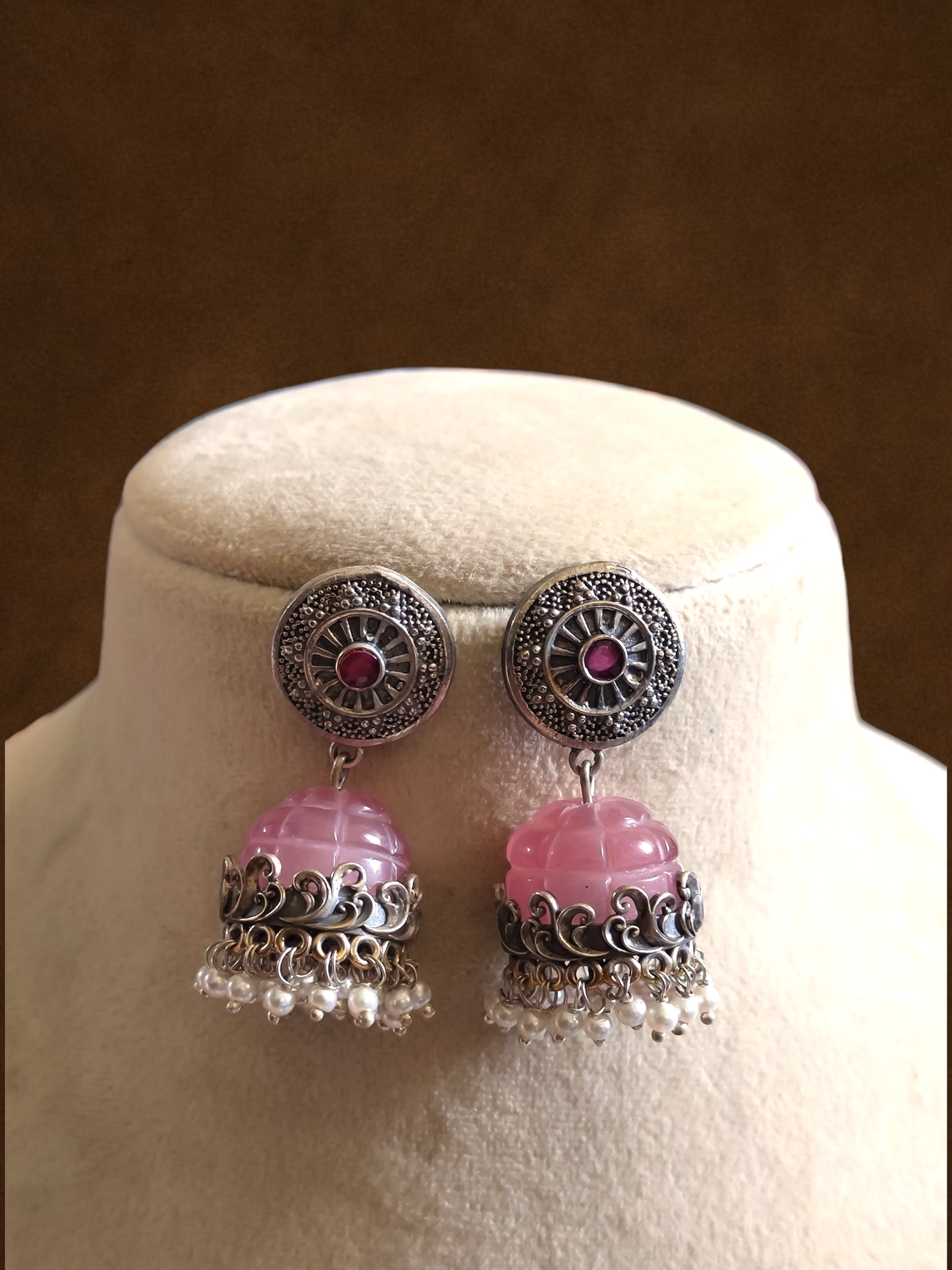 Laksya carved stone statement earring