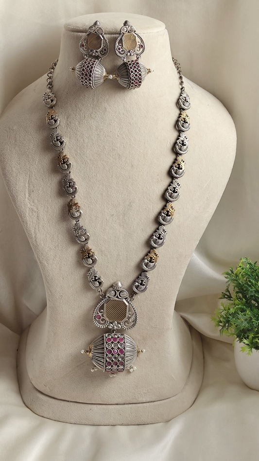 Swara dual tone long necklace set