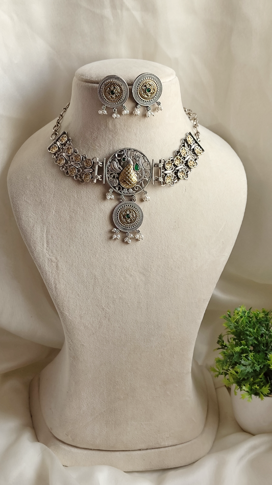 Mor dual tone necklace set