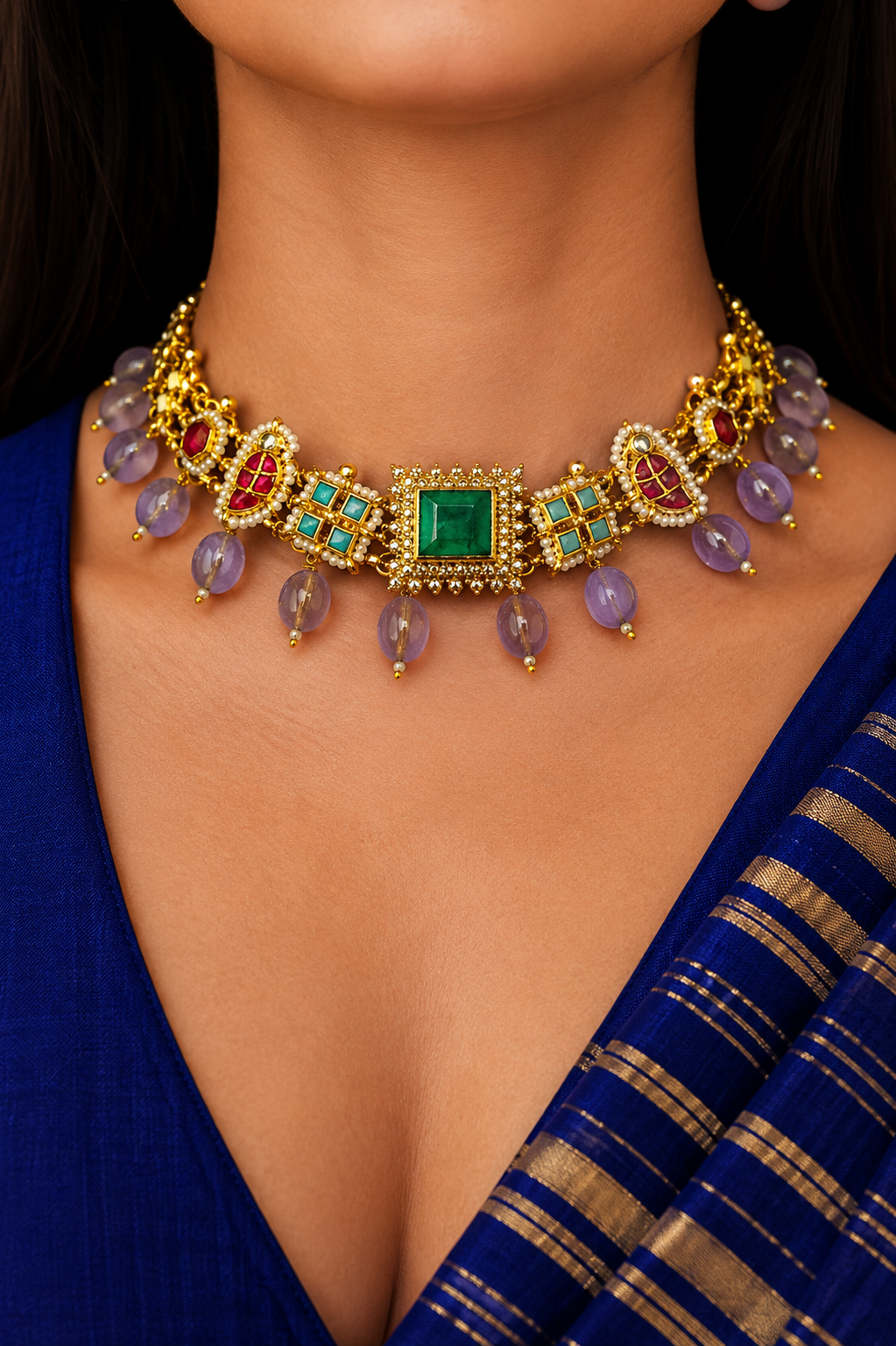 Hiranya pachi kundan fusion statement set