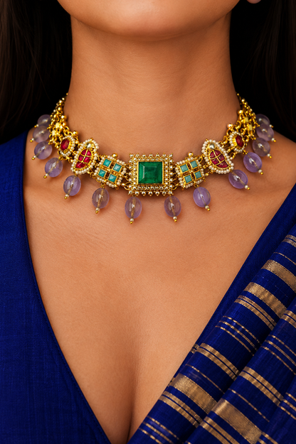 Hiranya pachi kundan fusion statement set