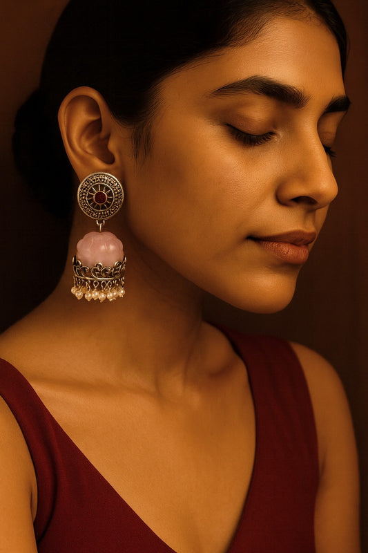 Laksya carved stone statement earring