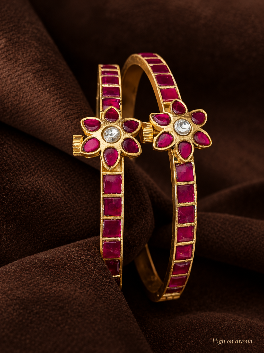 Manvi jadau kundan adjustable bangle - Ruby