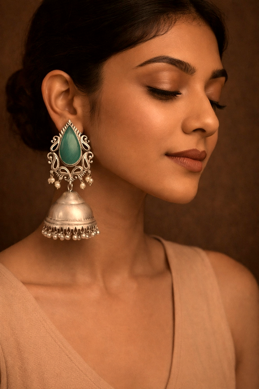 Swara silver tone jhumka