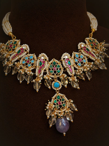 Aadhya fusion pachi kundant statement necklace set