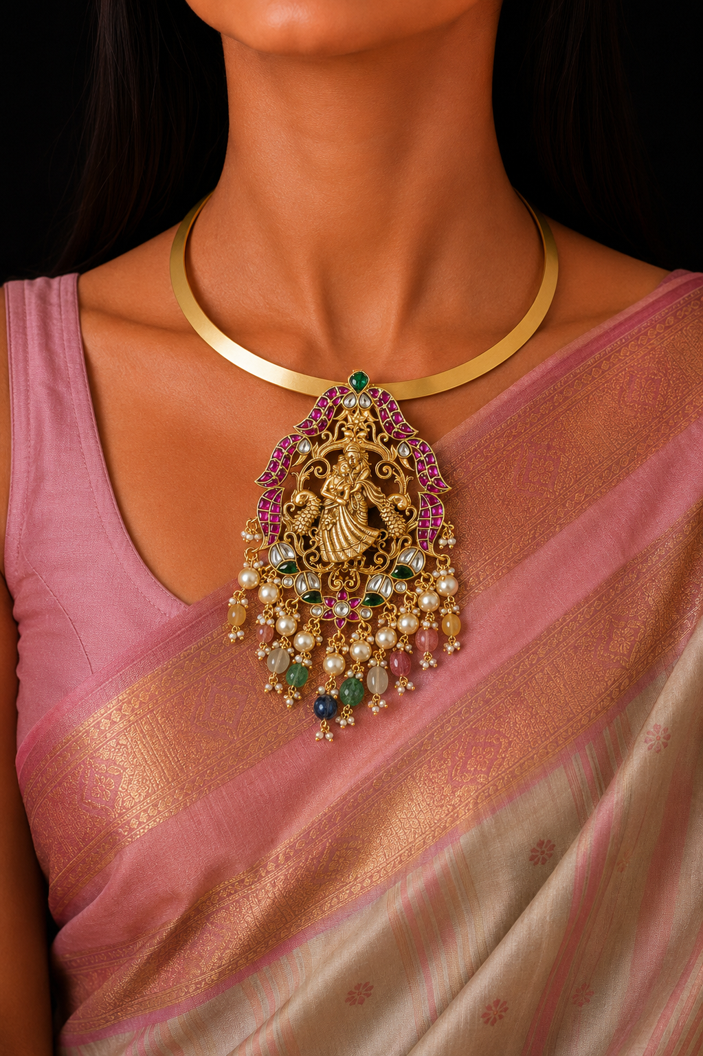 Geetika hasli with statement jadau pendant