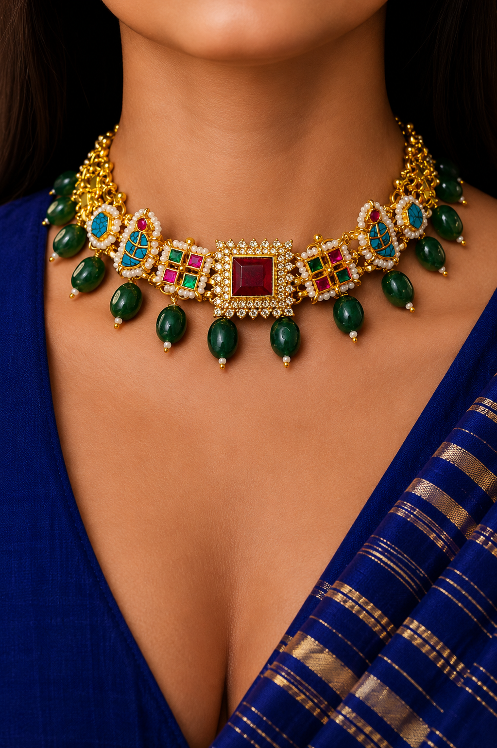 Hiranya pachi kundan fusion statement set