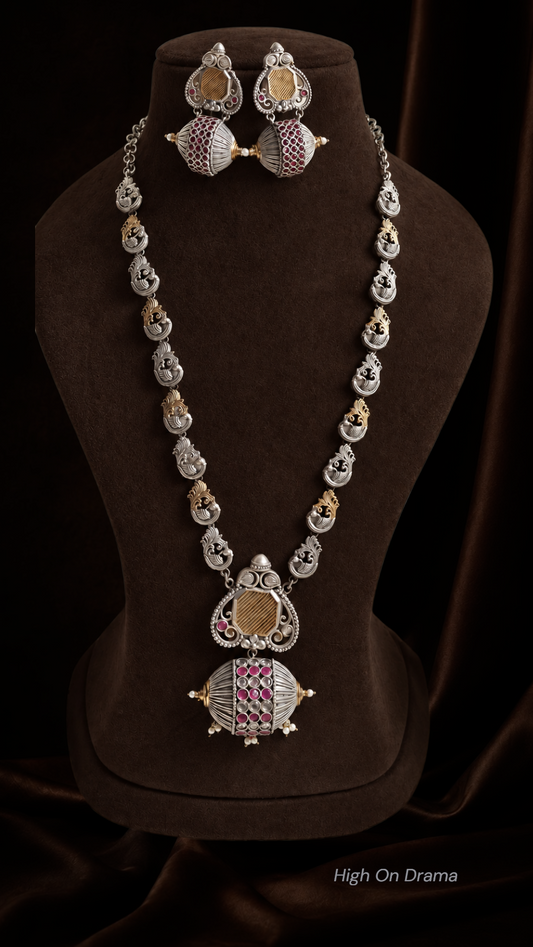 Swara dual tone long necklace set