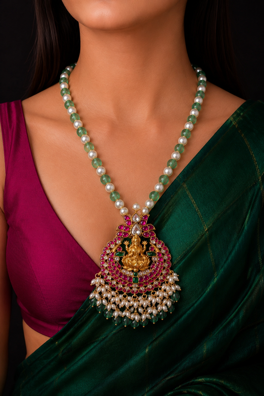 Aarna Jaudau kundan lakshmi pendant necklace