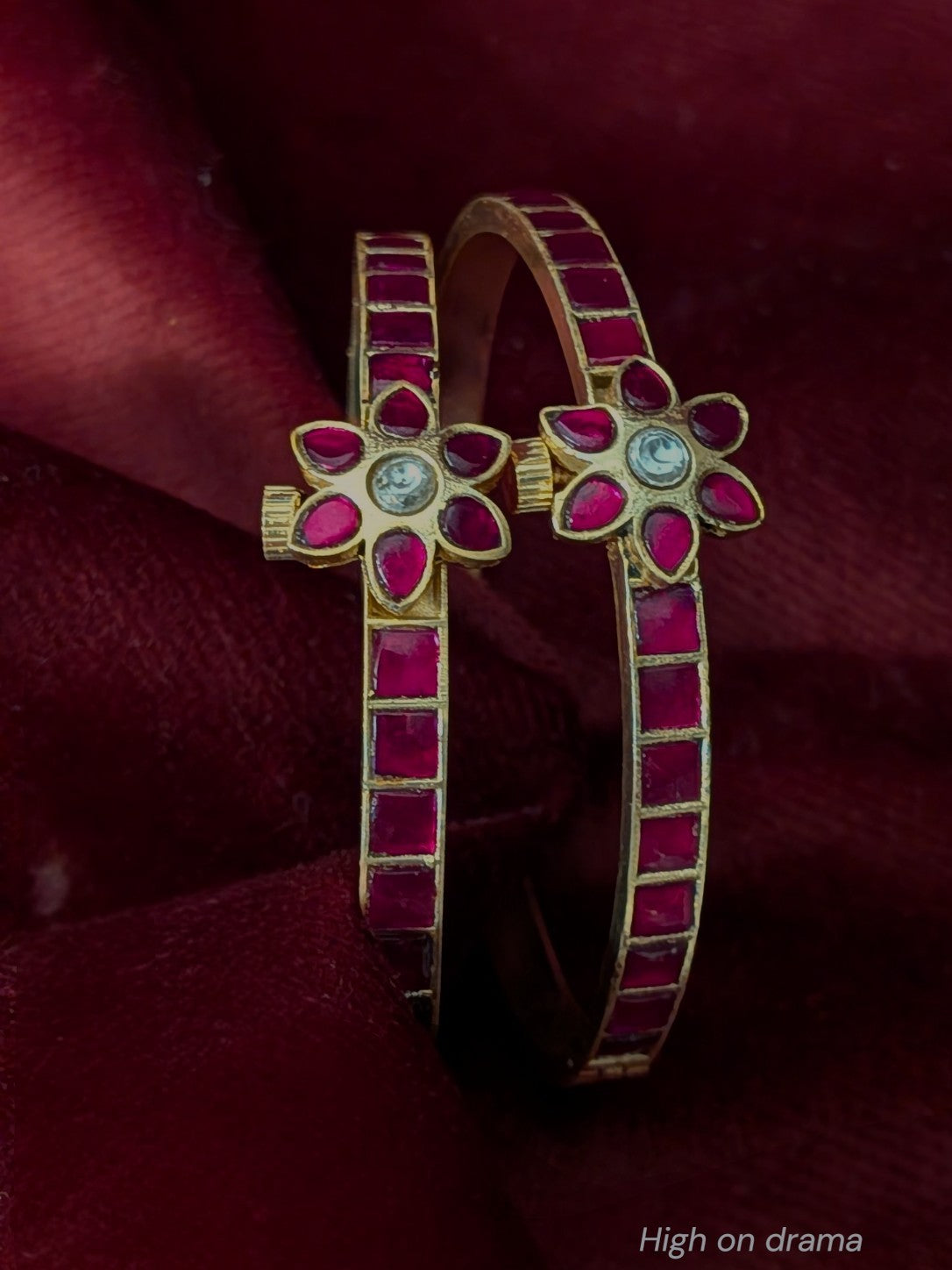 Manvi jadau kundan adjustable bangle - Ruby